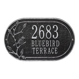 Whitehall Woodridge Bird Oval Standard Wall 3-Line Personalized Address Plaque - Black/Silver