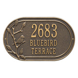 Whitehall Woodridge Bird Oval Standard Wall 3-Line Personalized Address Plaque - Bronze/Gold