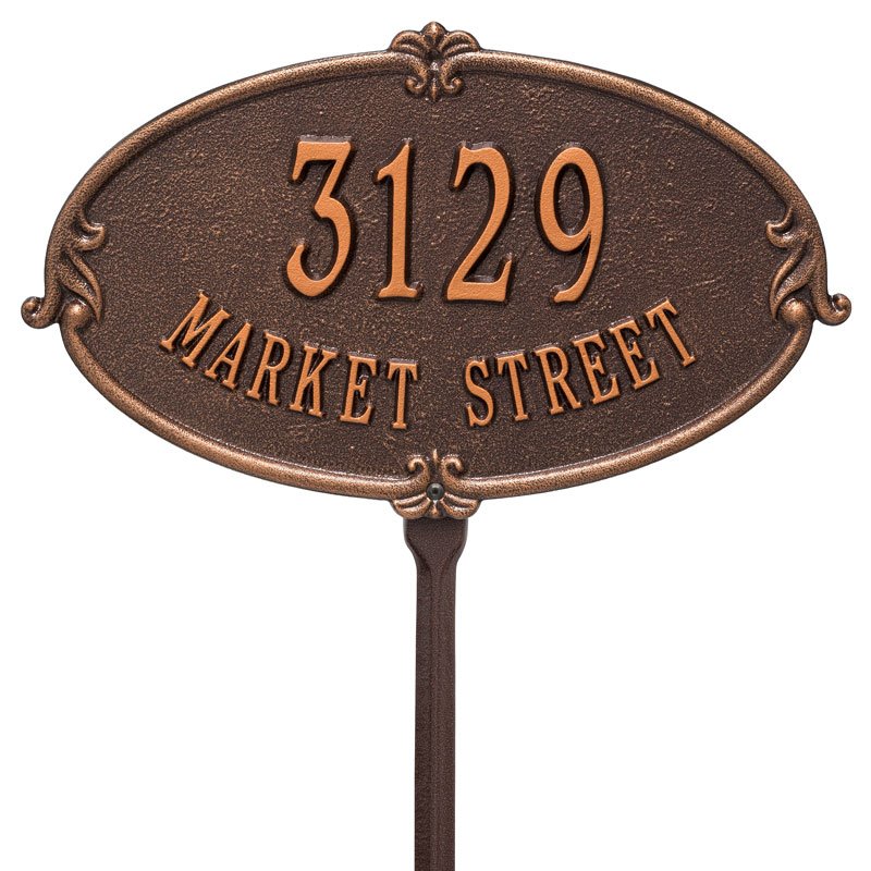 Whitehall Montecarlo Standard Lawn 2-Line Personalized Address Plaque - Antique Copper