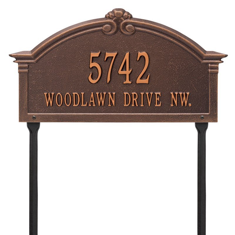 Whitehall Roselyn Arch Grande Lawn 2-Line Personalized Address Plaque - Antique Copper