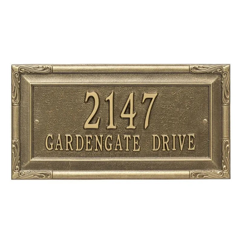 Whitehall Gardengate Grande Wall 2-Line Personalized Address Plaque - Antique Brass