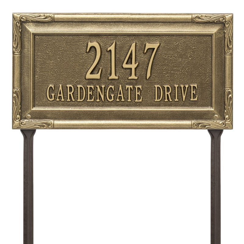 Whitehall Gardengate Grande Lawn 2-Line Personalized Address Plaque - Antique Brass