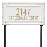 Whitehall Gardengate Grande Lawn 2-Line Personalized Address Plaque - White/Gold