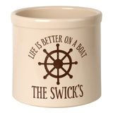 Whitehall Life Is Better On a Boat Personalized Crock - Bristol Crock, Brown Engraving