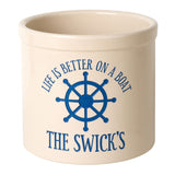 Whitehall Life Is Better On a Boat Personalized Crock - Bristol Crock With Dark Blue Etching