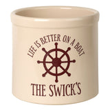Whitehall Life Is Better On a Boat Personalized Crock - Bristol Crock With Red Etching