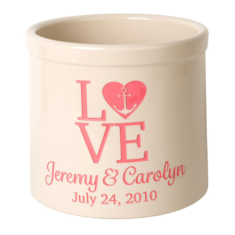 Whitehall Love Anchor Personalized Crock - Bristol Crock With Coral Etching