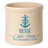 Whitehall Anchor Lake House Personalized Crock - Bristol Crock With Sea Blue Etching