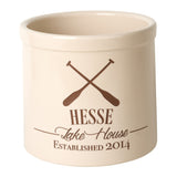 Whitehall Oar Lake House Personalized Crock - Bristol Crock With Brown Etching