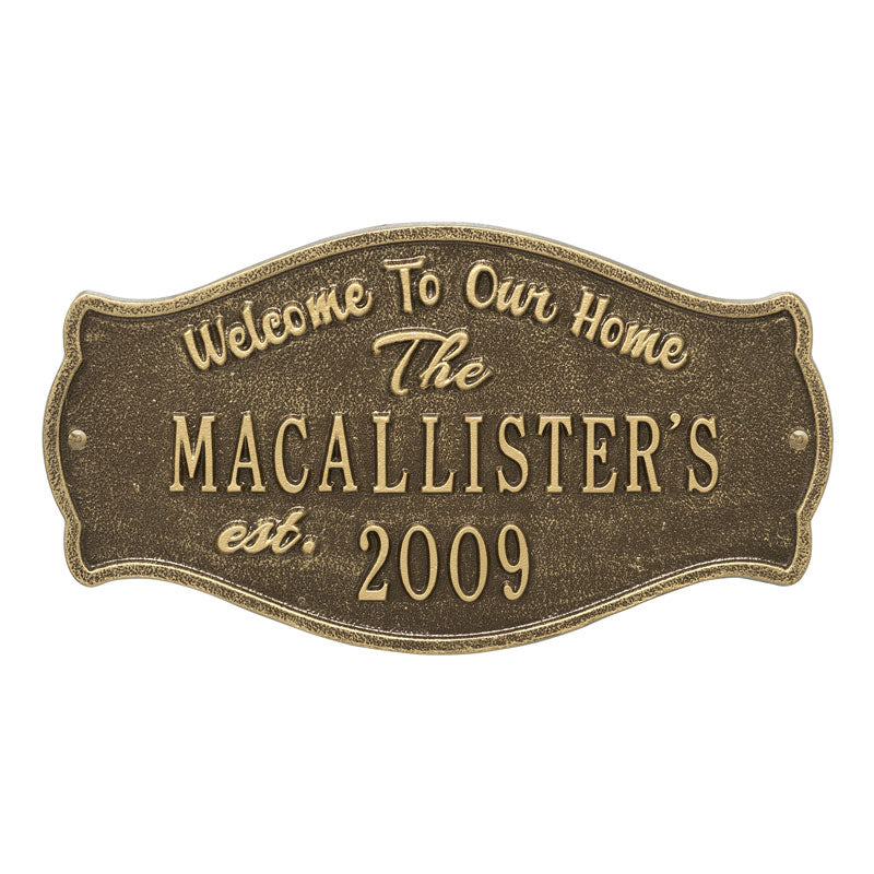 Whitehall Fluted Arch Welcome Anniversary Personalized Plaque - Antique Brass