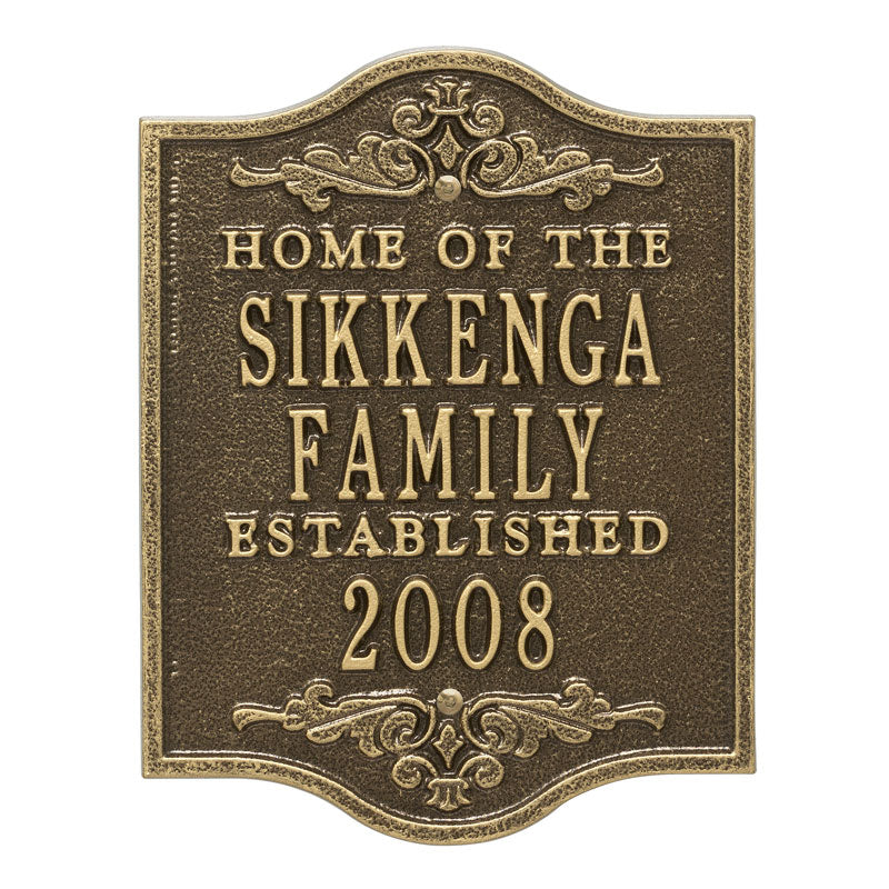 Whitehall Buena Vista Anniversary Wedding Personalized Plaque - Antique Brass