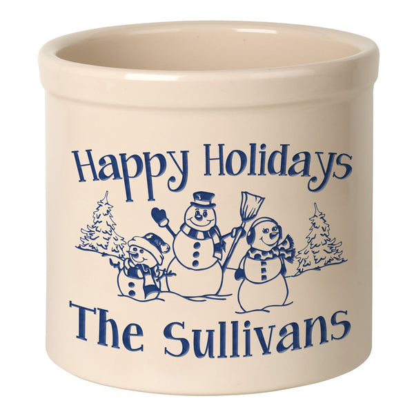 Whitehall Products Whitehall Snowman Family 2 Gallon Stoneware Personalized Crock