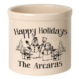 Whitehall Snowman Family Two Child 2 Gallon Stoneware Personalized Crock - Bristol Crock, Black Engraving
