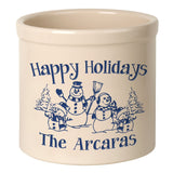 Whitehall Snowman Family Two Child 2 Gallon Stoneware Personalized Crock - Bristol Crock, Blue Engraving