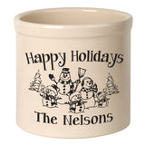 Whitehall Snowman Family Three Child 2 Gallon Stoneware Personalized Crock - Bristol Crock, Black Engraving