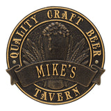 Whitehall Quality Craft Beer Tavern Round Personalized Plaque, Standard Wall 1-Line - Black/Gold