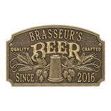 Whitehall Quality Crafted Beer Arch Personalized Plaque with Since Date, Standard Wall 2-Line - Antique Brass