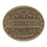 Whitehall Brew Pub Welcome Personalized Plaque, Standard Wall 1-Line - Antique Brass