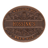 Whitehall Brew Pub Welcome Personalized Plaque, Standard Wall 1-Line - Antique Copper