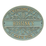 Whitehall Brew Pub Welcome Personalized Plaque, Standard Wall 1-Line - Bronze Verdigris