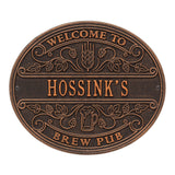 Whitehall Brew Pub Welcome Personalized Plaque, Standard Wall 1-Line - Oil-Rubbed Bronze