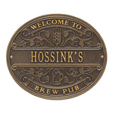 Whitehall Brew Pub Welcome Personalized Plaque, Standard Wall 1-Line - Dark Bronze/Gold