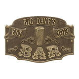 Whitehall Established Bar Personalized Plaque, Standard Wall 1-Line - Antique Brass