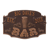 Whitehall Established Bar Personalized Plaque, Standard Wall 1-Line - Antique Copper