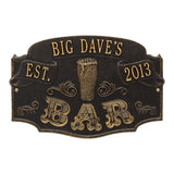 Whitehall Established Bar Personalized Plaque, Standard Wall 1-Line - Black/Gold