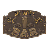 Whitehall Established Bar Personalized Plaque, Standard Wall 1-Line - Dark Bronze/Gold