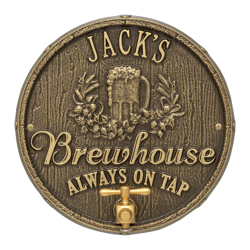 Whitehall Oak Barrel Beer Pub Personalized Plaque - Antique Brass