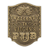 Whitehall Pub Welcome Personalized Plaque, Standard Wall 1-Line - Antique Brass