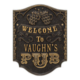 Whitehall Pub Welcome Personalized Plaque, Standard Wall 1-Line - Black/Gold