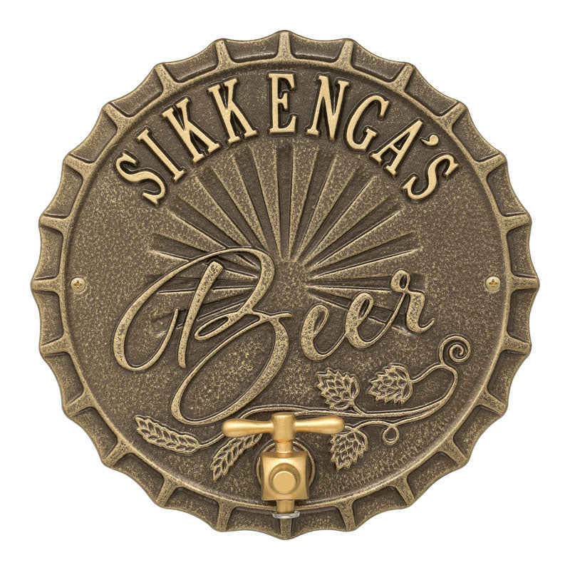 Whitehall Bottle Cap Brew Pub Personalized Plaque - Antique Brass