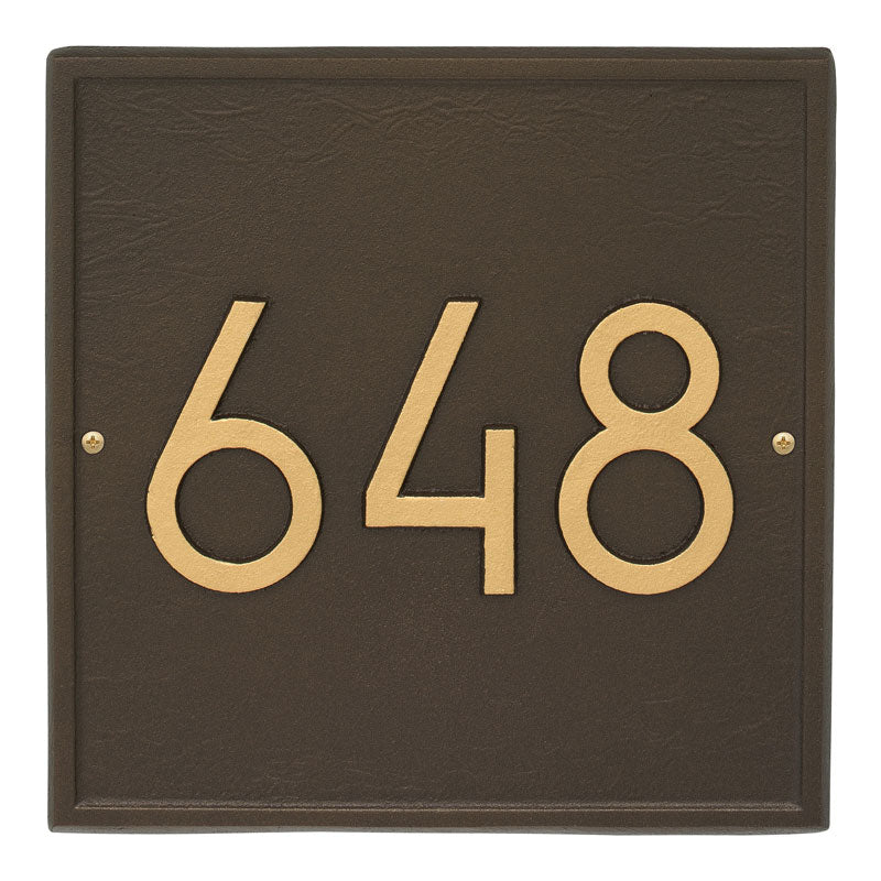 Whitehall Square Modern Wall 1-Line Personalized Address Plaque - Aged Bronze