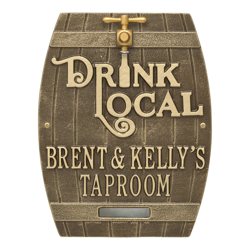 Whitehall Drink Local Barrel Personalized Plaque - Antique Brass