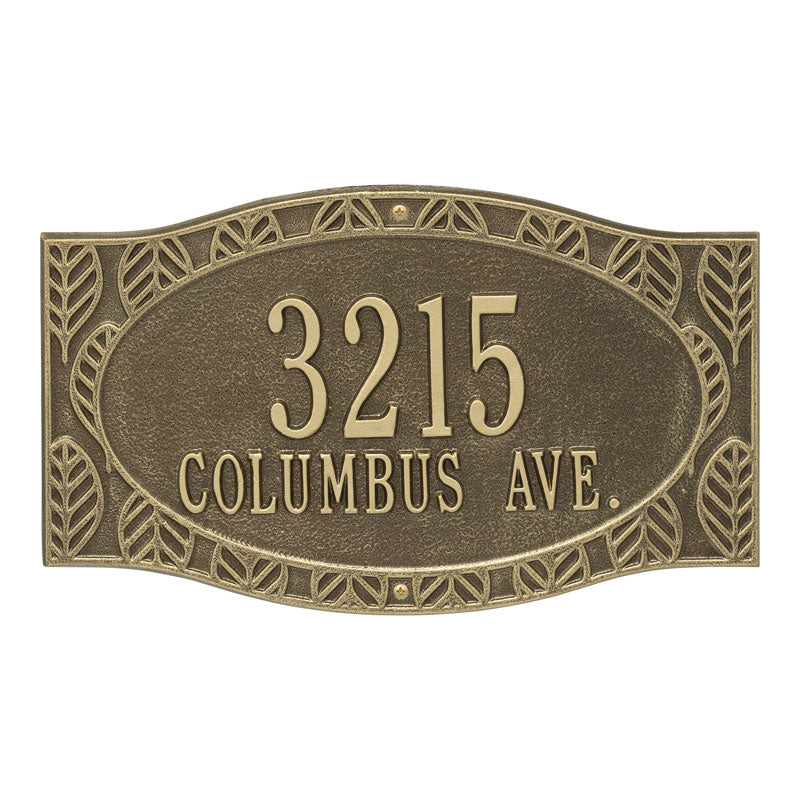 Whitehall Frond Wall 2-Line Personalized Address Plaque - Antique Brass