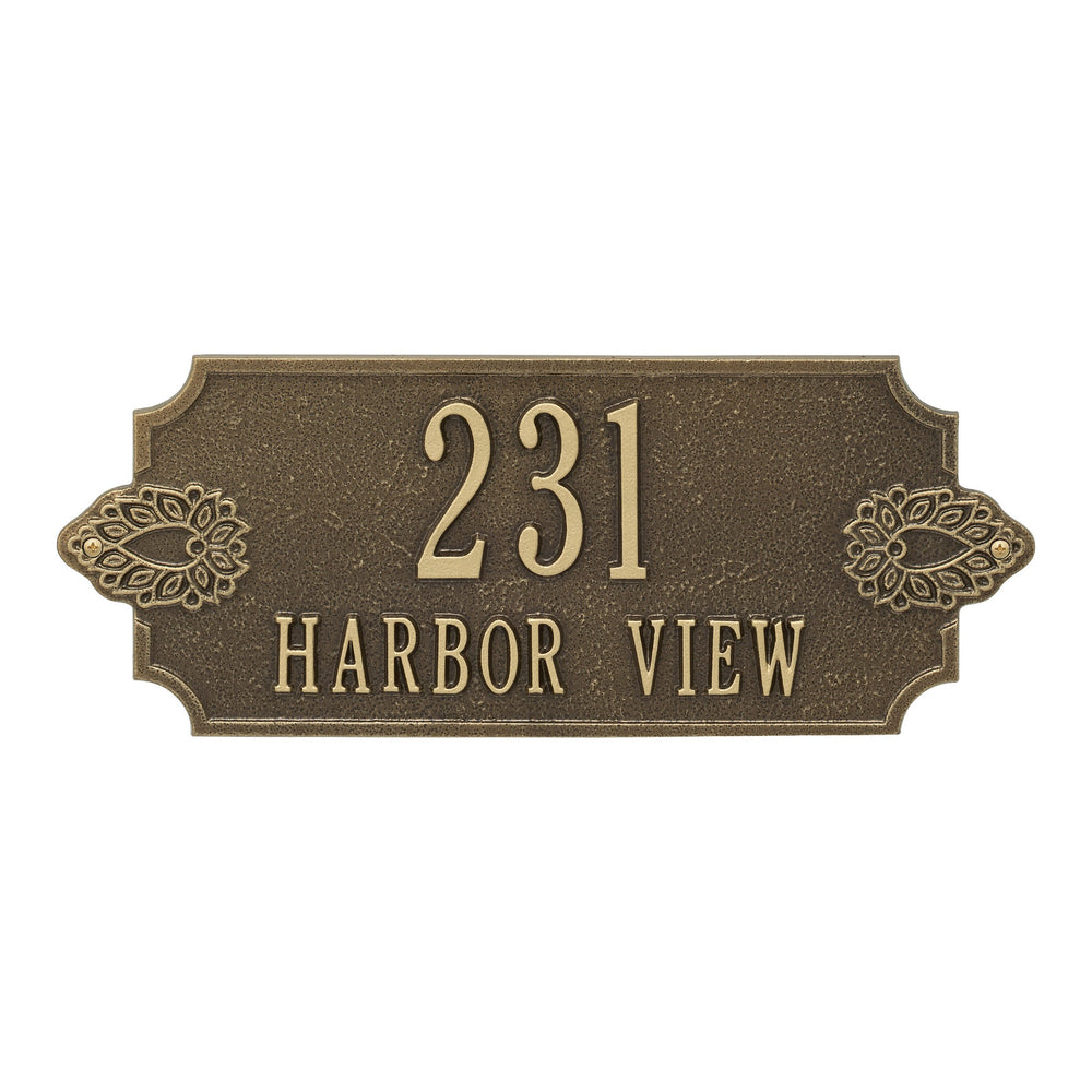 Whitehall Sofia Cut Corner Wall 2-Line Personalized Address Plaque - Antique Brass