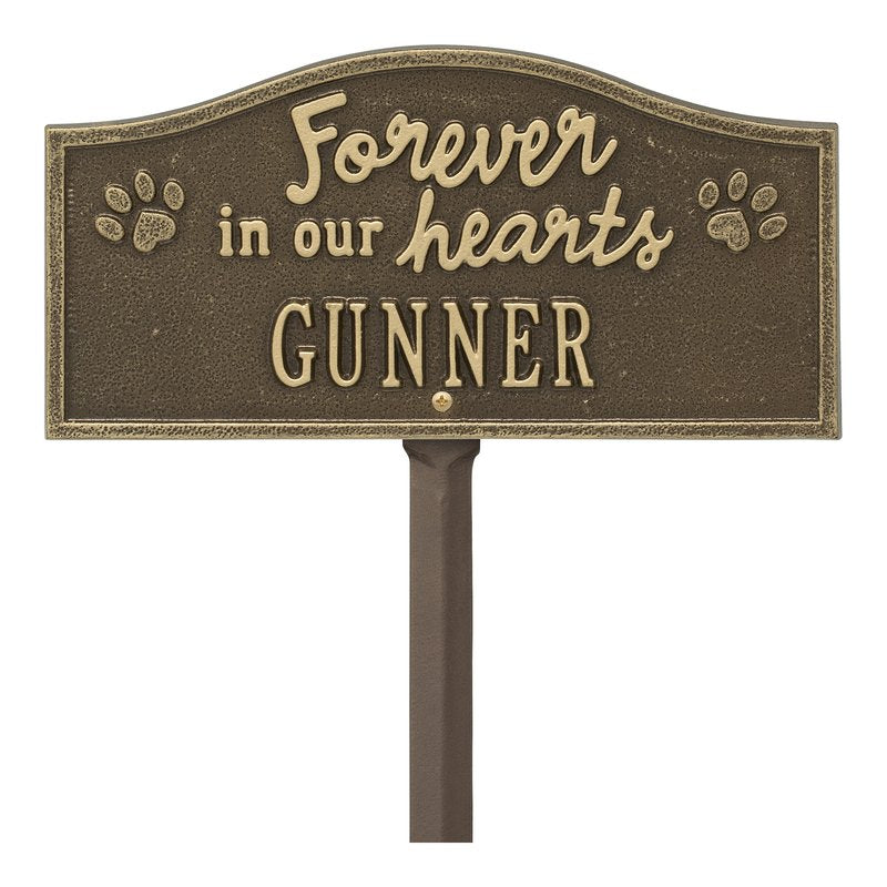 Whitehall Forever in Our Hearts Pet Memorial Yard Personalized Sign - Antique Brass
