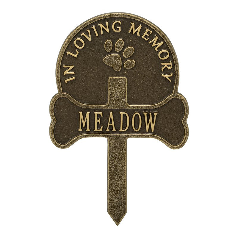 Whitehall Paw and Bone Pet Memorial Yard Personalized Sign - Antique Brass