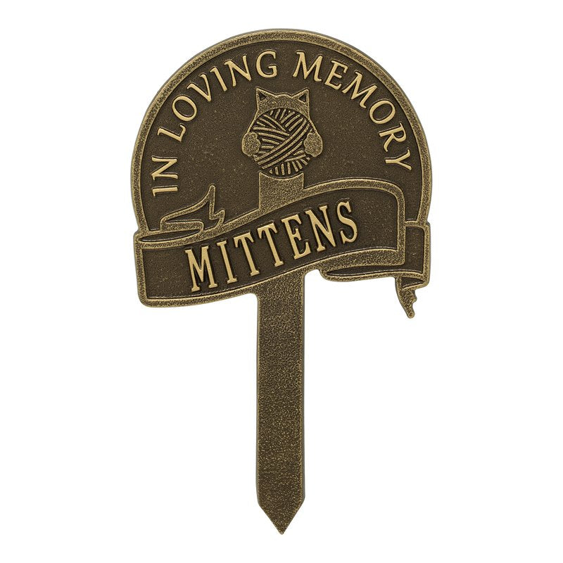 Whitehall Cat with Yarn Memorial Yard Personalized Sign - Antique Brass