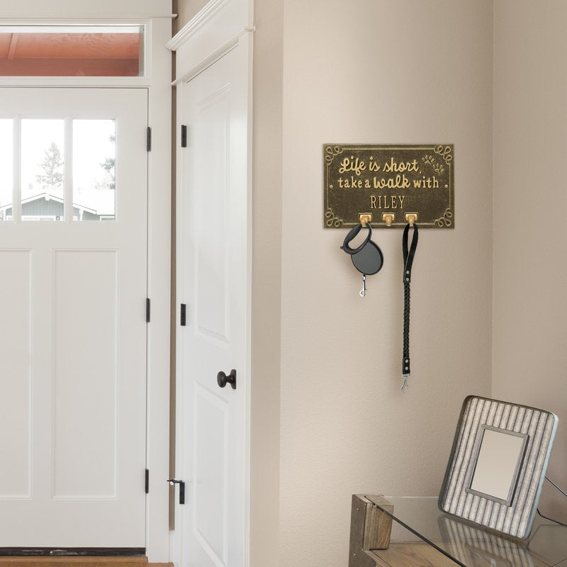 Whitehall Life Is Short Take a Walk Wall Personalized Sign with Leash Hooks - lifestyle