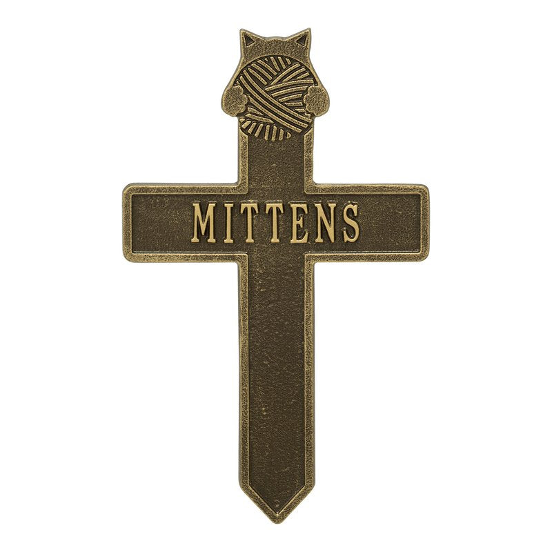 Whitehall Kitten with Yarn Memorial Cross Personalized Plaque - Antique Brass