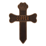 Whitehall Dog Paw and Bone Memorial Cross Personalized Plaque - Antique Copper