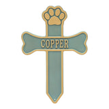Whitehall Dog Paw and Bone Memorial Cross Personalized Plaque - Bronze Verdigris