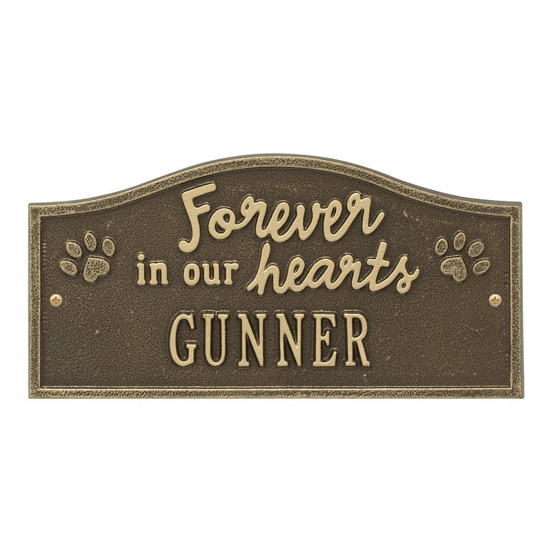 Whitehall Forever in Our Hearts Pet Wall or Ground Memorial Personalized Plaque - Antique Brass