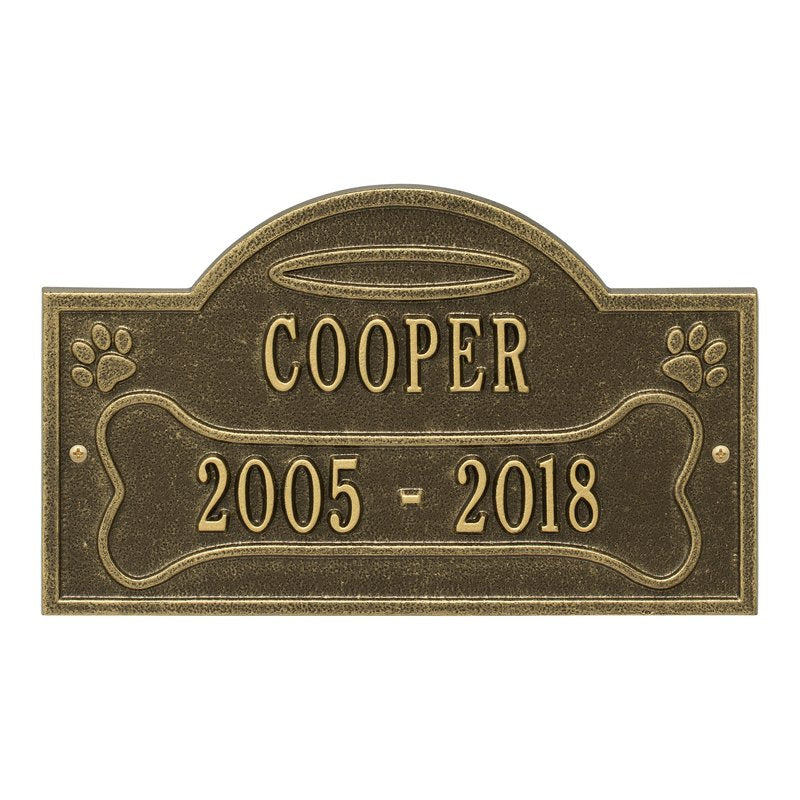Whitehall All Dogs Go to Heaven Pet Memorial Wall or Ground Personalized Plaque - Antique Brass
