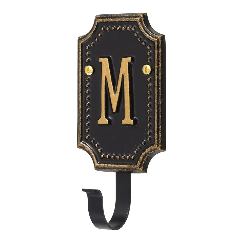 Whitehall Beaded Monogram Hook Personalized Plaque - Black/Gold