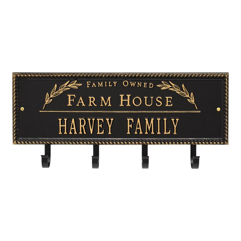 Whitehall Farm House Beaded Rectangle Hook Personalized Plaque - Black/Gold