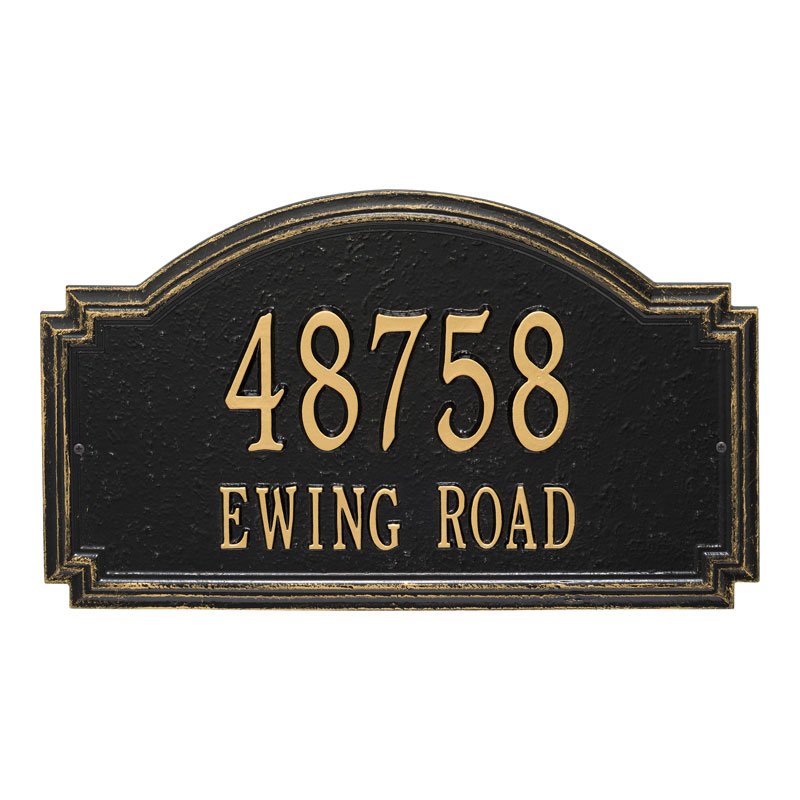 Whitehall Williamsburg Estate Wall 2-Line Personalized Address Plaque - Black/Gold